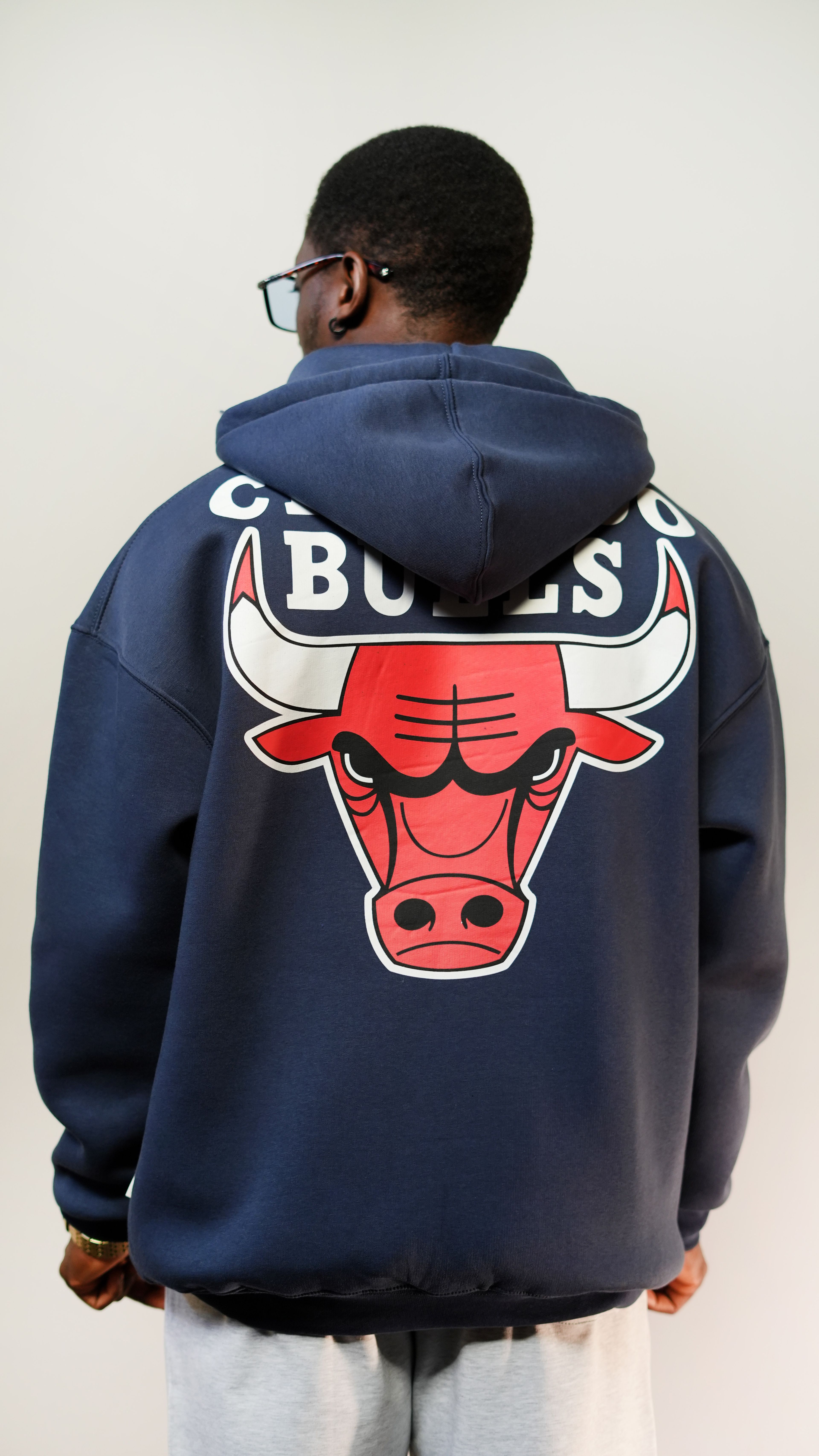 Oversize 'Chicago Bulls' Baskılı Unisex Hoodie Lacivert