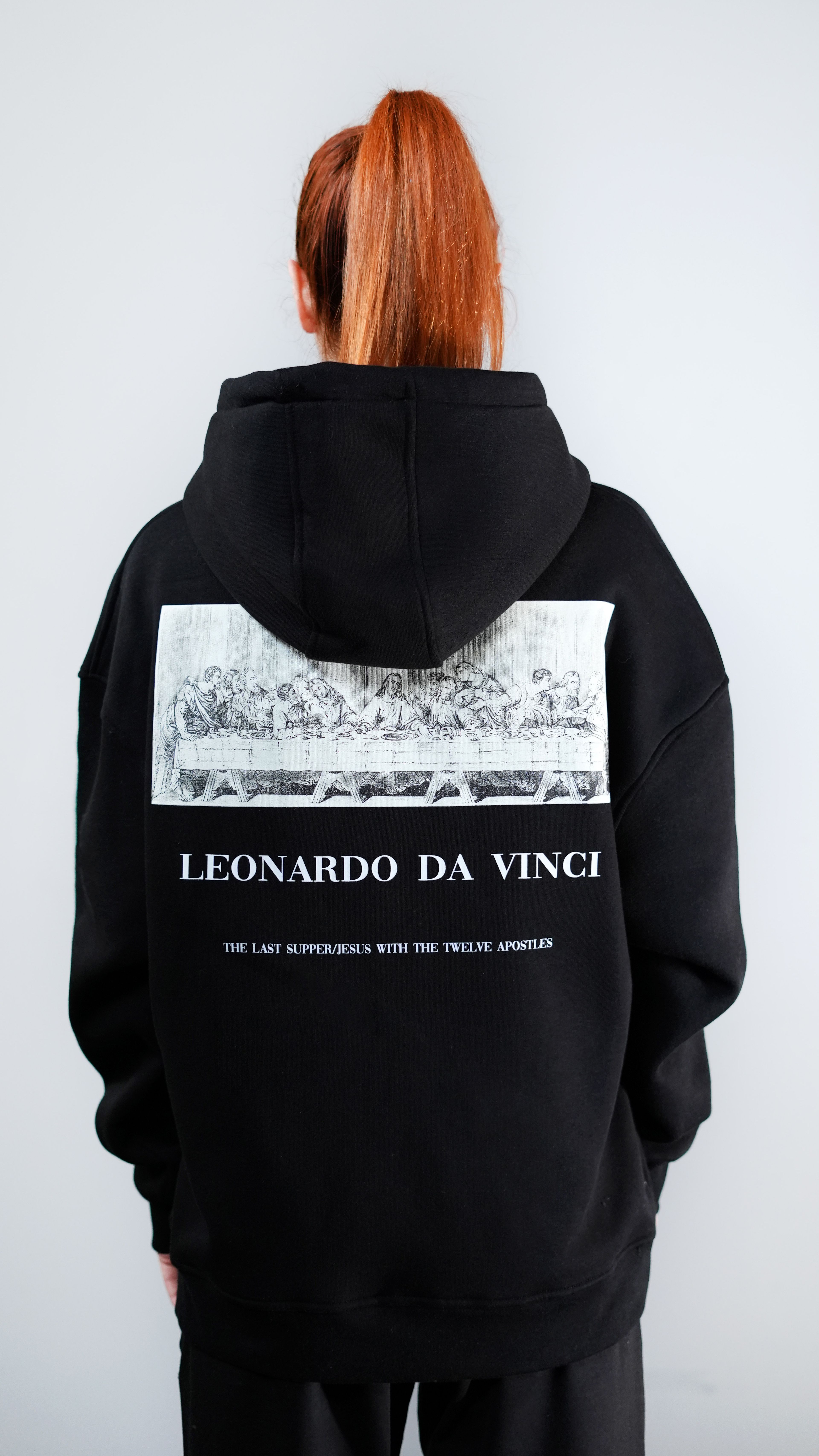 Oversize Leonardo Da Vinci Kabartma Baskılı Unisex Hoodie