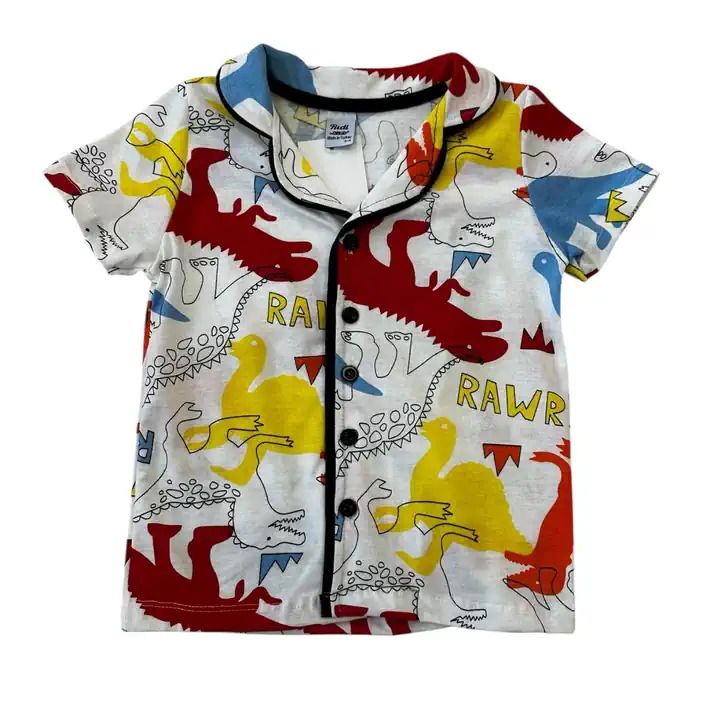 BEYAZ DİNAZOR YAZLIK KISA KOL PİJAMA TAKIMI