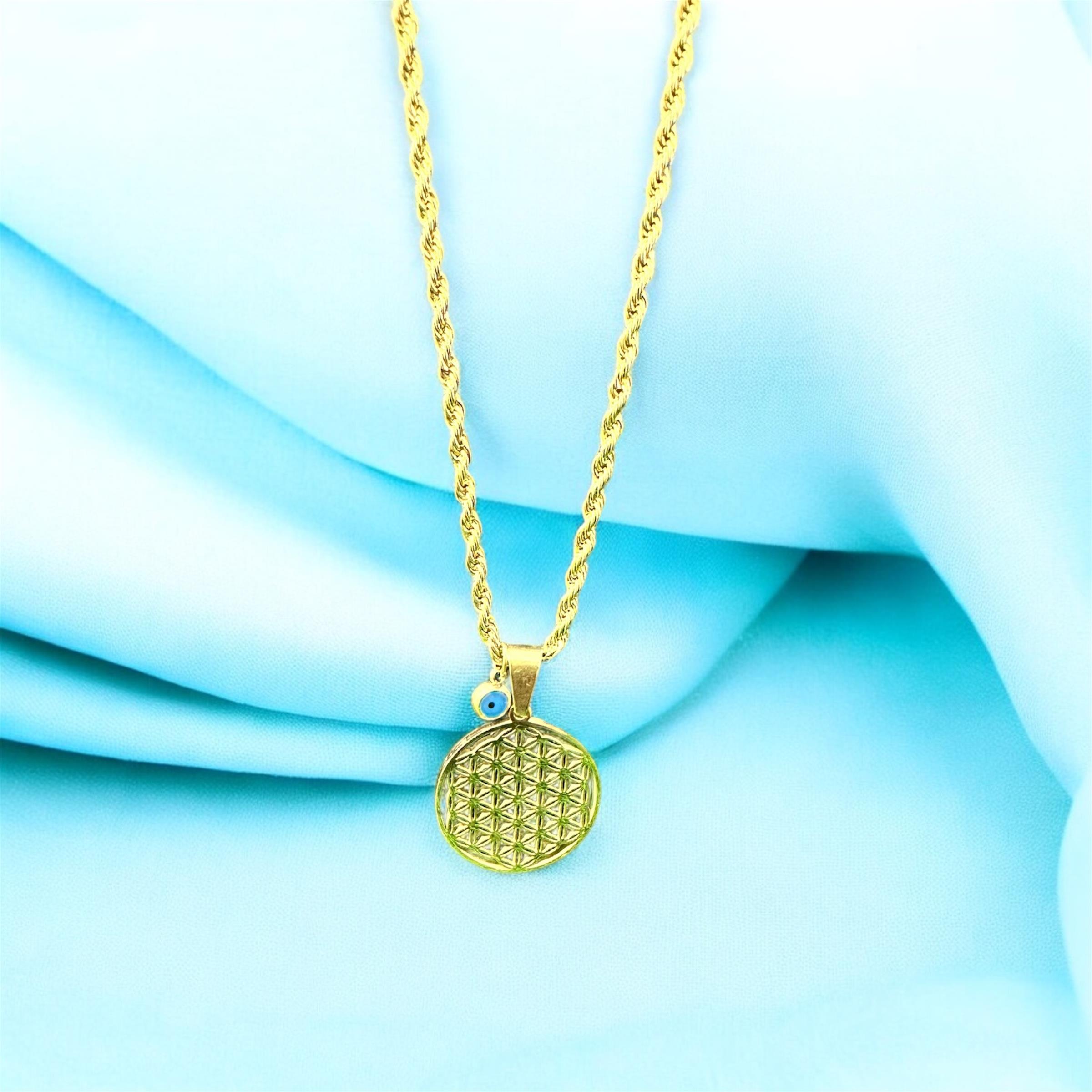 YAŞAM ÇİÇEKLİ ÇELİK KOLYE - Gold