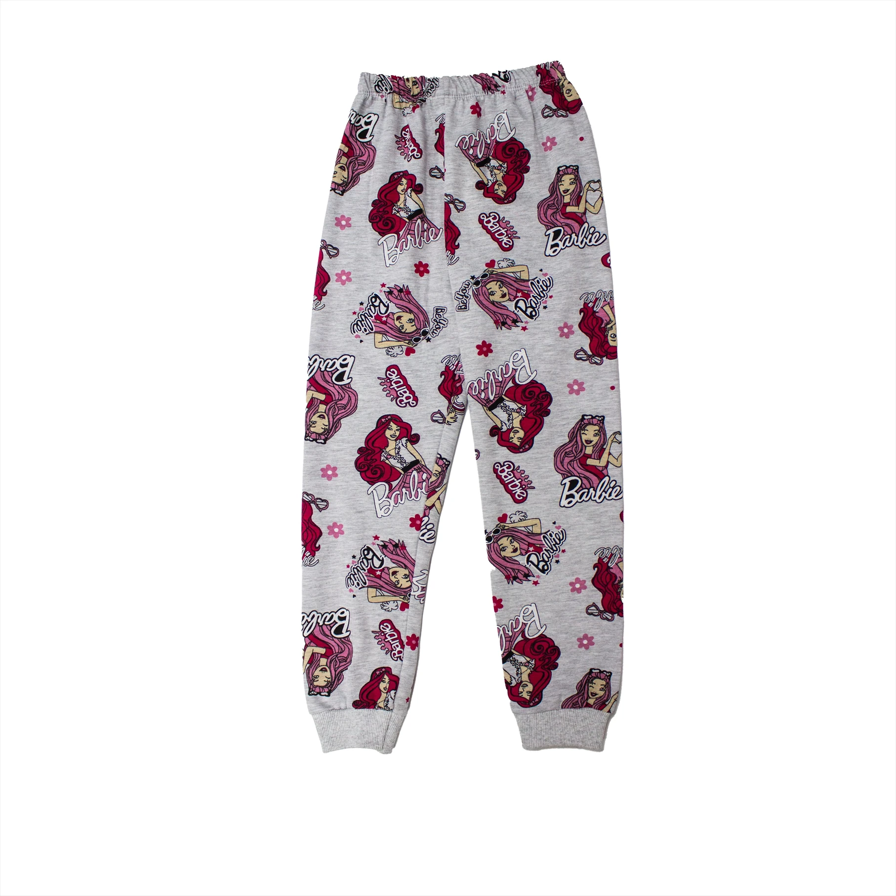 GRİ VE PEMBE RENK BARBIE BEBEKLİ PİJAMA TAKIMI