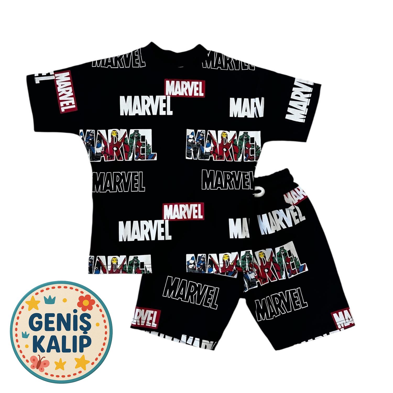 SİYAH MARVEL ŞORTLU TAKIM - Siyah