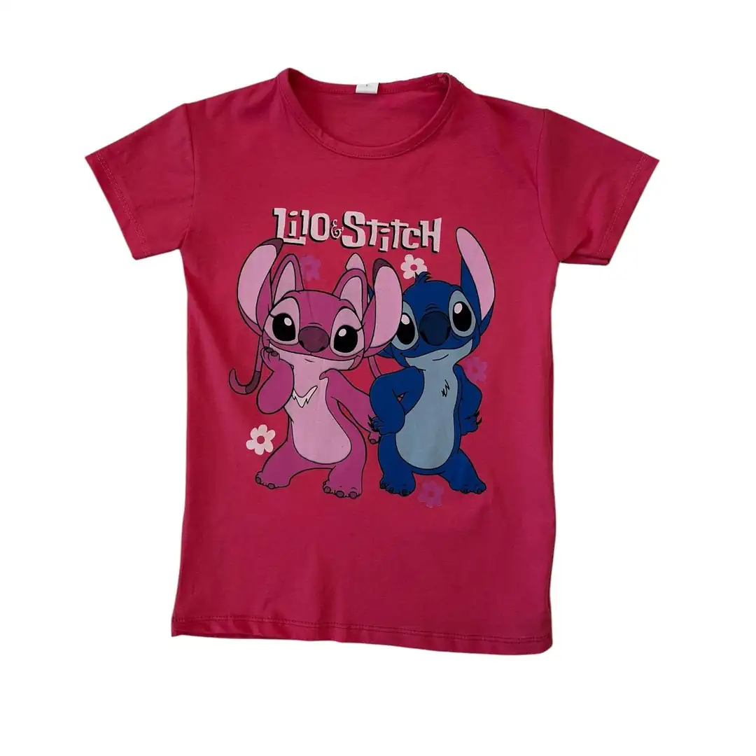 PEMBE ANGEL VE STITCH TİŞÖRT