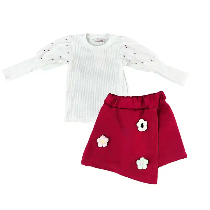 BORDO ŞORT ETEKLİ İNCİLİ TAKIM