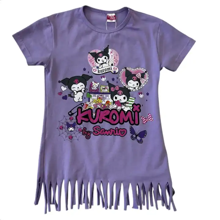 MOR KUROMI PÜSKÜLLÜ YAZLIK KIZ ELBİSE