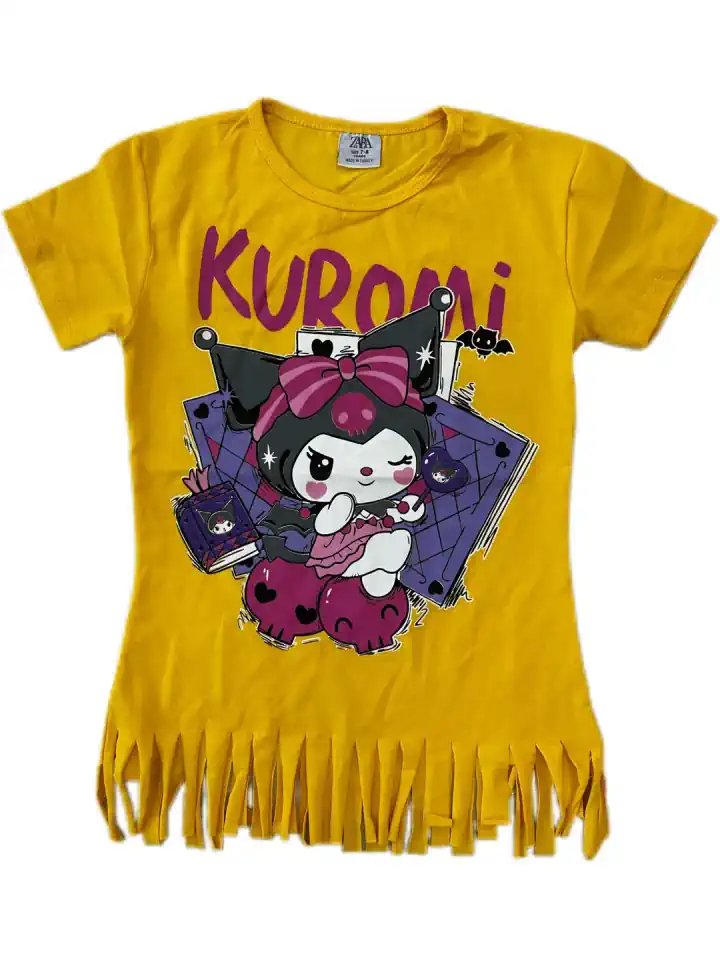 SARI KUROMI PÜSKÜLLÜ YAZLIK KIZ ELBİSE