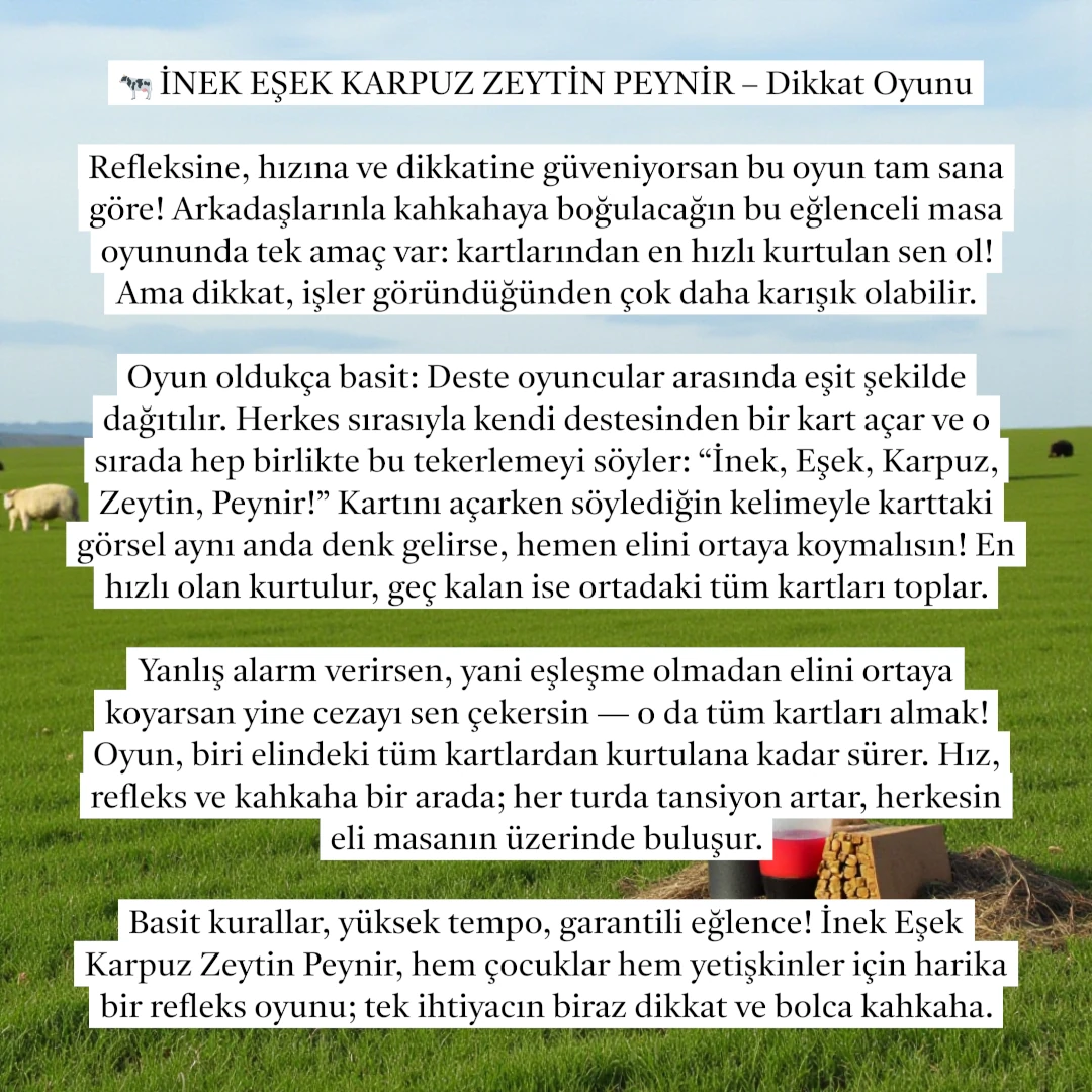 İNEK EŞEK KARPUZ ZEYTİN PEYNİR DİKKAT OYUNU