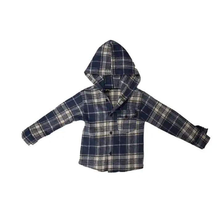 ÇOCUK KAPİŞONLU  ODUNCU GÖMLEK - Mavi-Beyaz