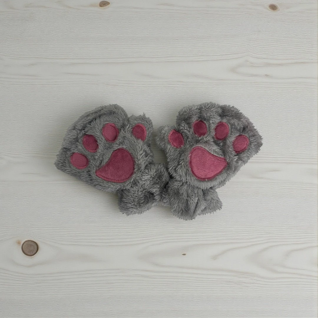 PATİLİ PELUŞ ELDİVEN YETİŞKİN - Pembe-Gri