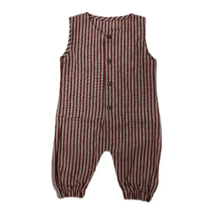 MÜSLİN KOLSUZ BEBEK TULUM - Kırmızı-Beyaz