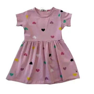 PEMBE KALPLİ KISA KOL ELBİSE