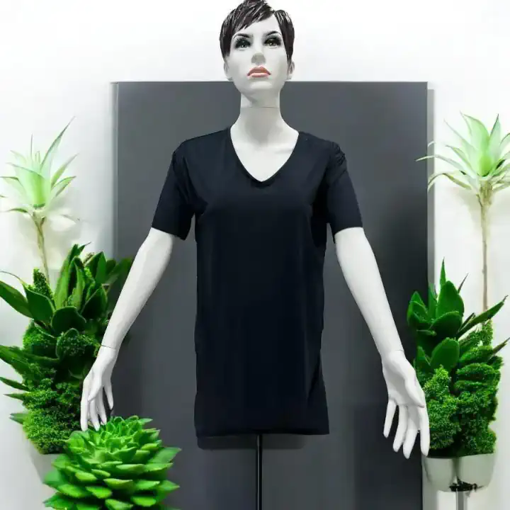 KADIN V YAKA ARKASI UZUN LACİVERT TİŞÖRT