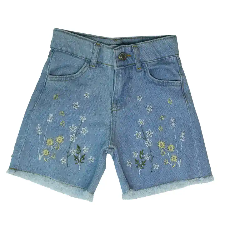 ÇİÇEKLİ PÜSKÜL KIZ KOT ŞORT