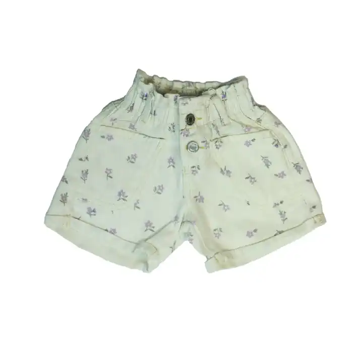 ÇİÇEKLİ BELİ LASTİKLİ  KIZ KOT ŞORT