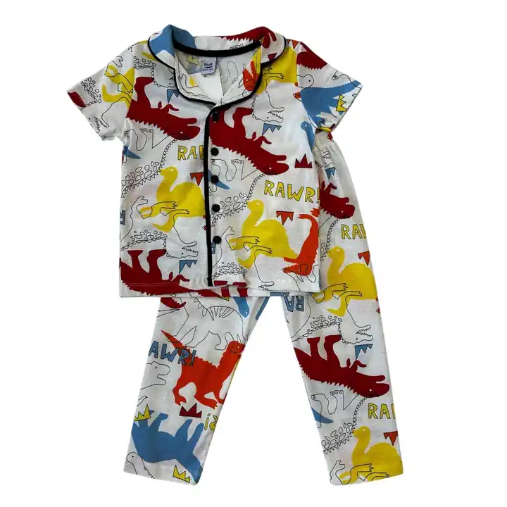 BEYAZ DİNAZOR YAZLIK KISA KOL PİJAMA TAKIMI