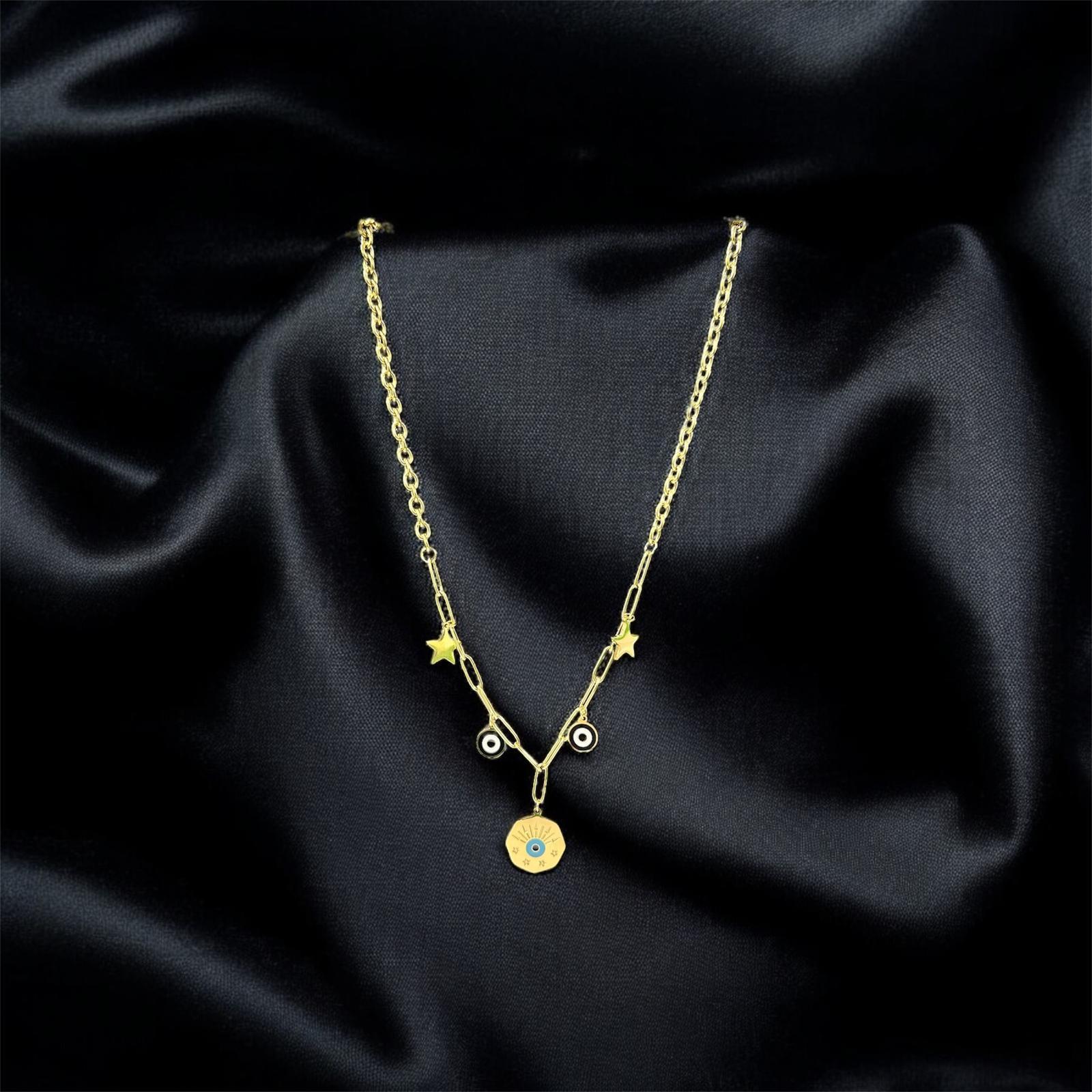 YILDIZ NAZAR BONCUKLU ÇELİK KOLYE