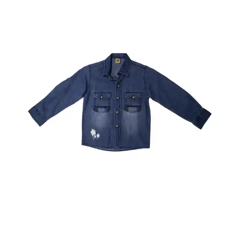 MAVİ PALMİYE DESENLİ KOT GÖMLEK