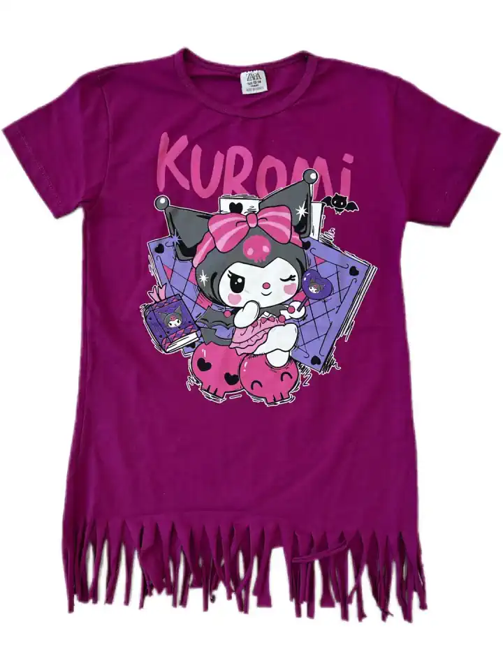 MÜRDÜM KUROMI PÜSKÜLLÜ YAZLIK KIZ ELBİSE