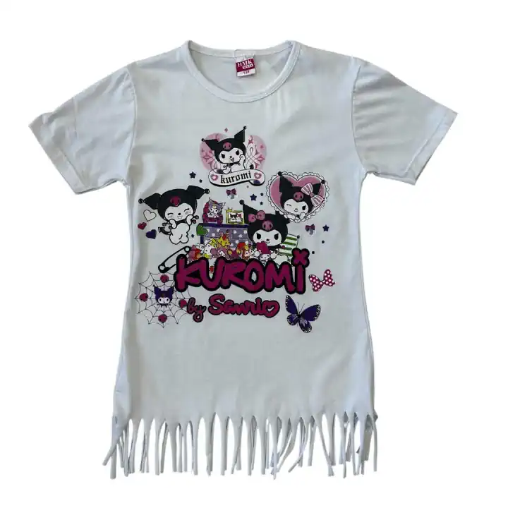 BEYAZ KUROMI PÜSKÜLLÜ YAZLIK KIZ ELBİSE