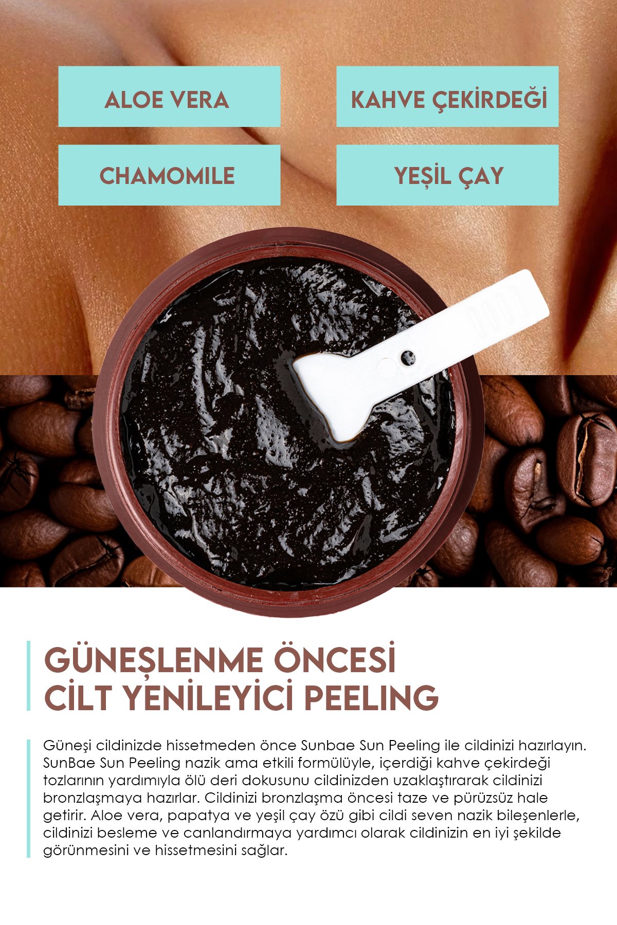 Sun Peeling 100 ml - Besleyici Arındırıcı Bronzlaştıran Yüz Vücut Scrub Peeling + Sun Moist 100 ml - Bronzlaştıran Nemlendirici Vücut Losyonu