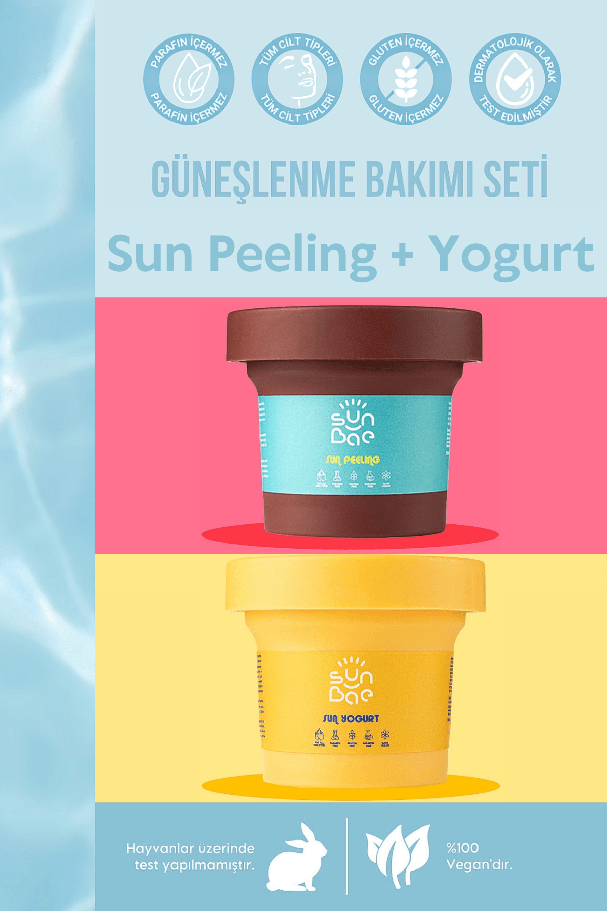 Sun Peeling 100 ml - Besleyici Arındırıcı Bronzlaştıran Yüz Vücut Scrub Peeling + Sun Yogurt 100 ml - Bronzluk Koruyucu Nemlendiren Vücut Yoğurdu