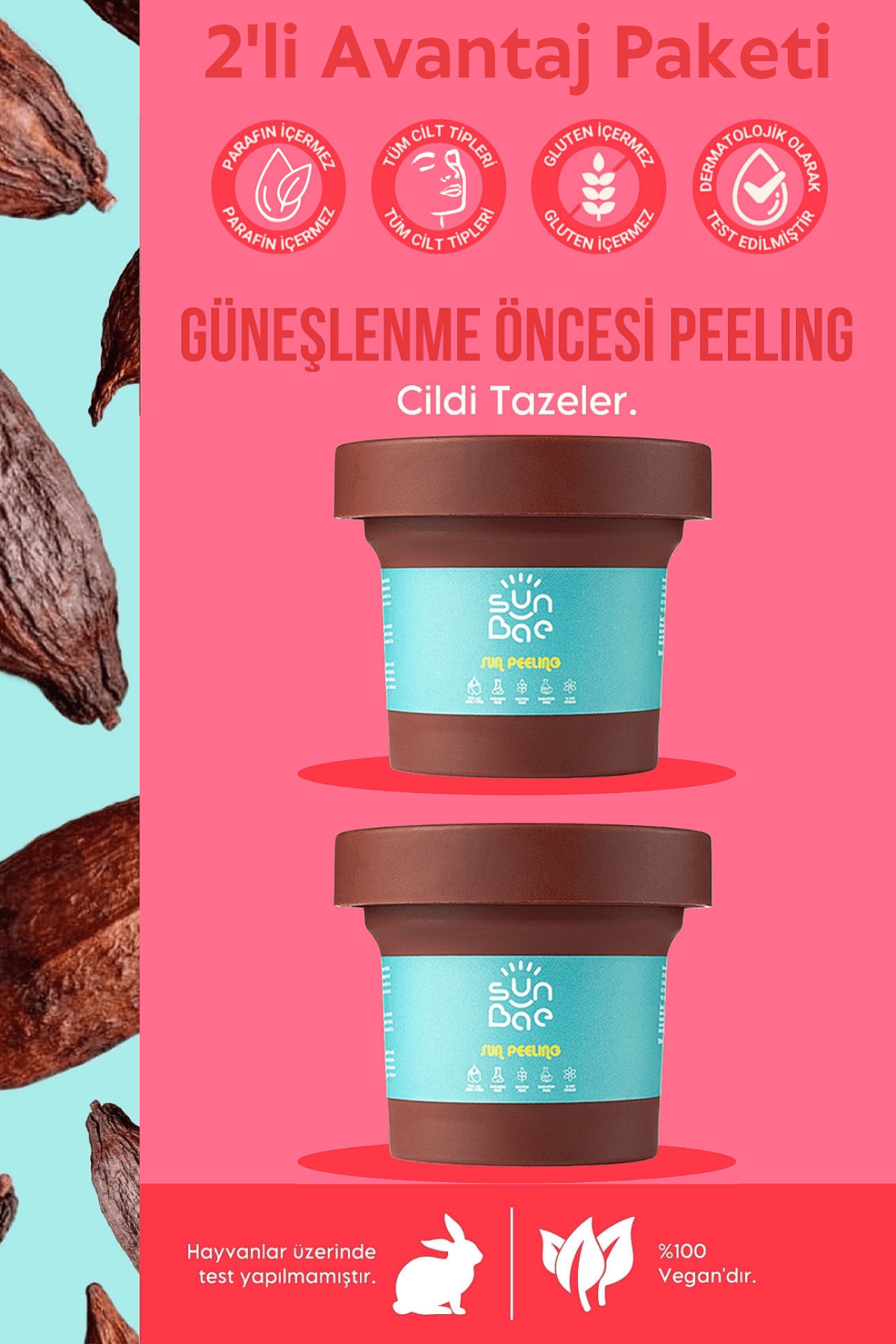 Sun Peeling 100 ml x 2 Adet - Besleyici Arındırıcı Bronzlaştıran Yüz Vücut Scrub Peeling