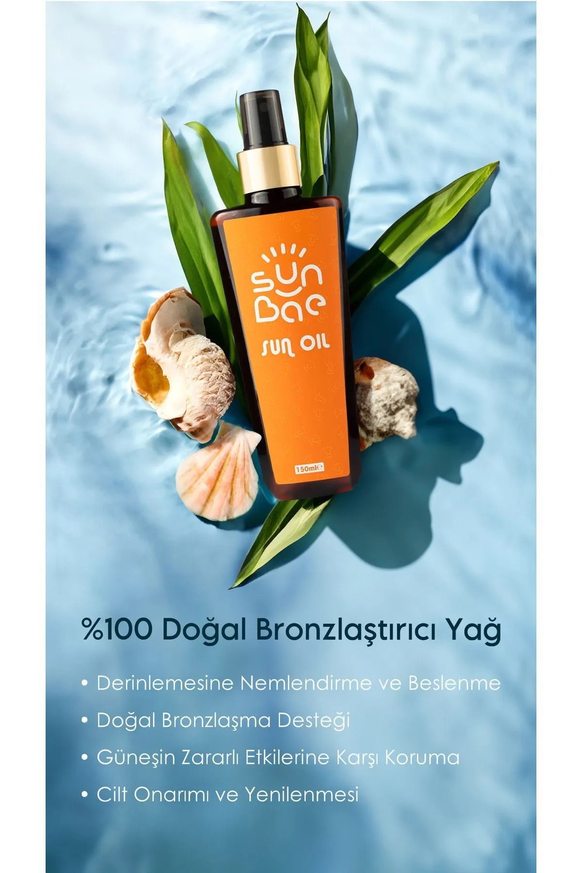 Sun Oil 150 ml -%100 Doğal Nemlendiren Bronzlaştırıcı Yağ + Sun Moist 100 ml - Bronzlaştıran Nemlendirici Vücut Losyonu 