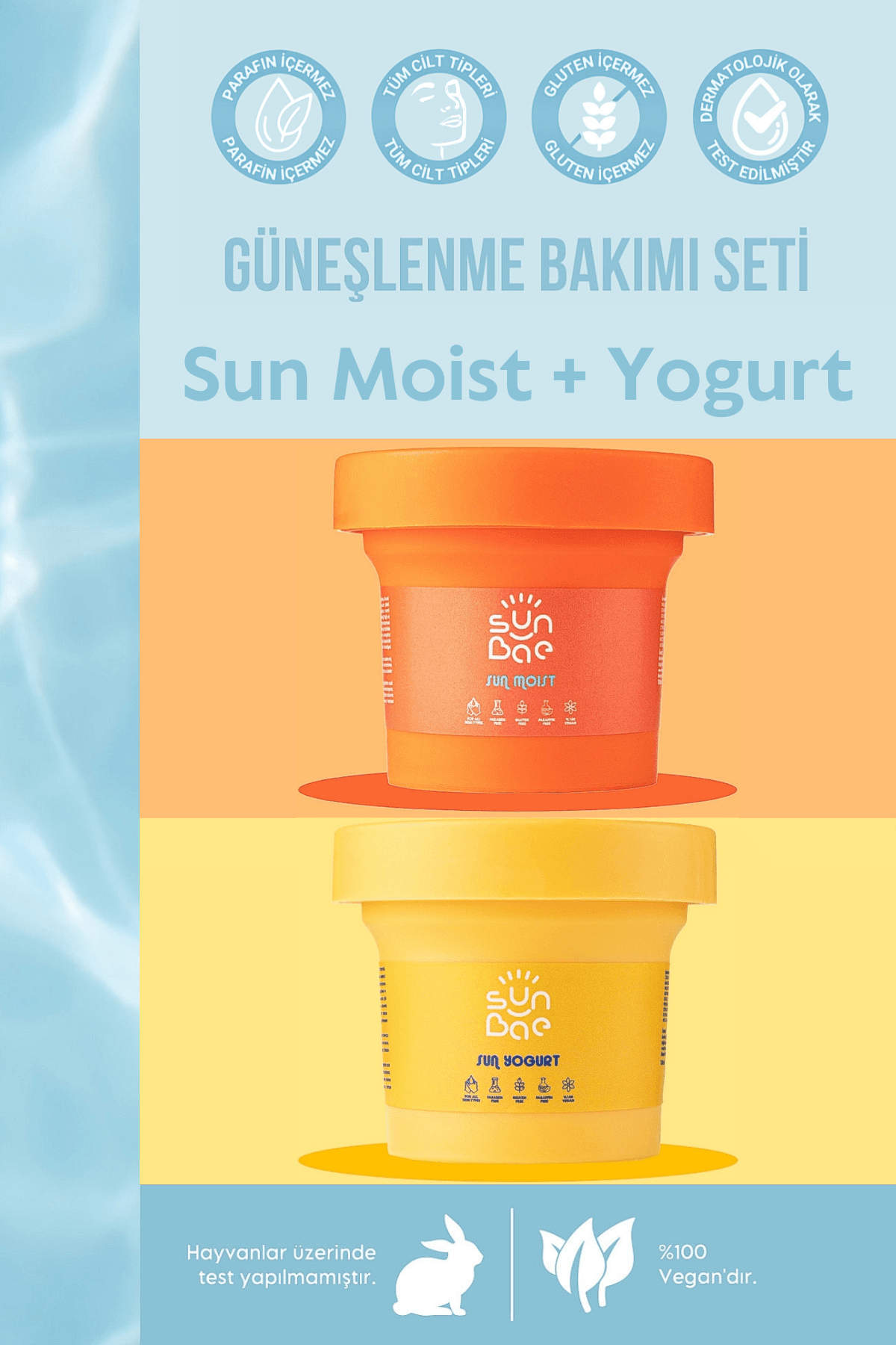 Sun Moist 100 ml - Bronzlaştıran Nemlendirici Vücut Losyonu + Sun Yogurt 100 ml - Bronzluk Koruyucu Nemlendiren Vücut Yoğurdu