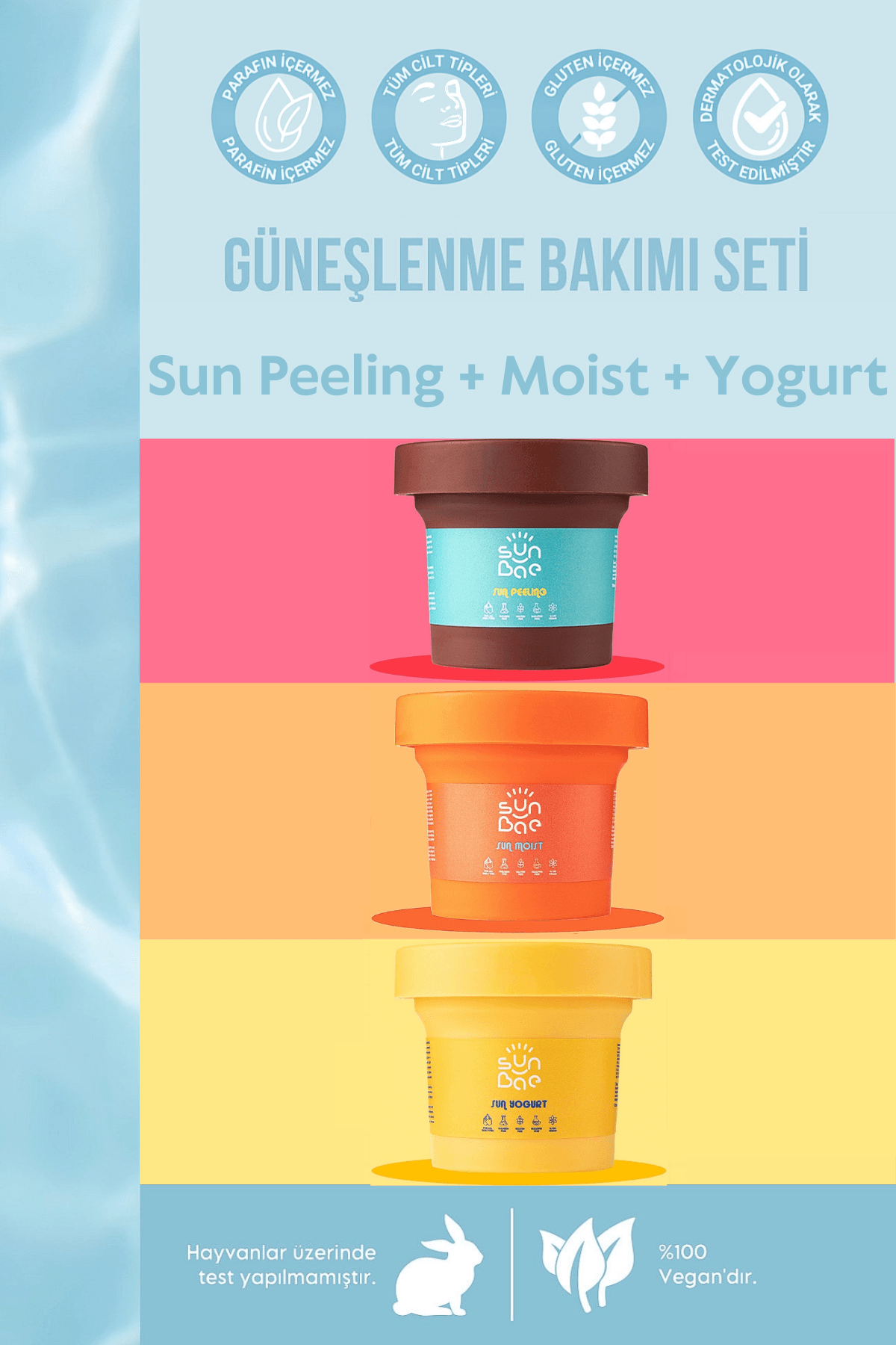 Sun Peeling 100 ml + Sun Moist 100 ml + Sun Yogurt 100 ml - Bronzlaştırıcı Set