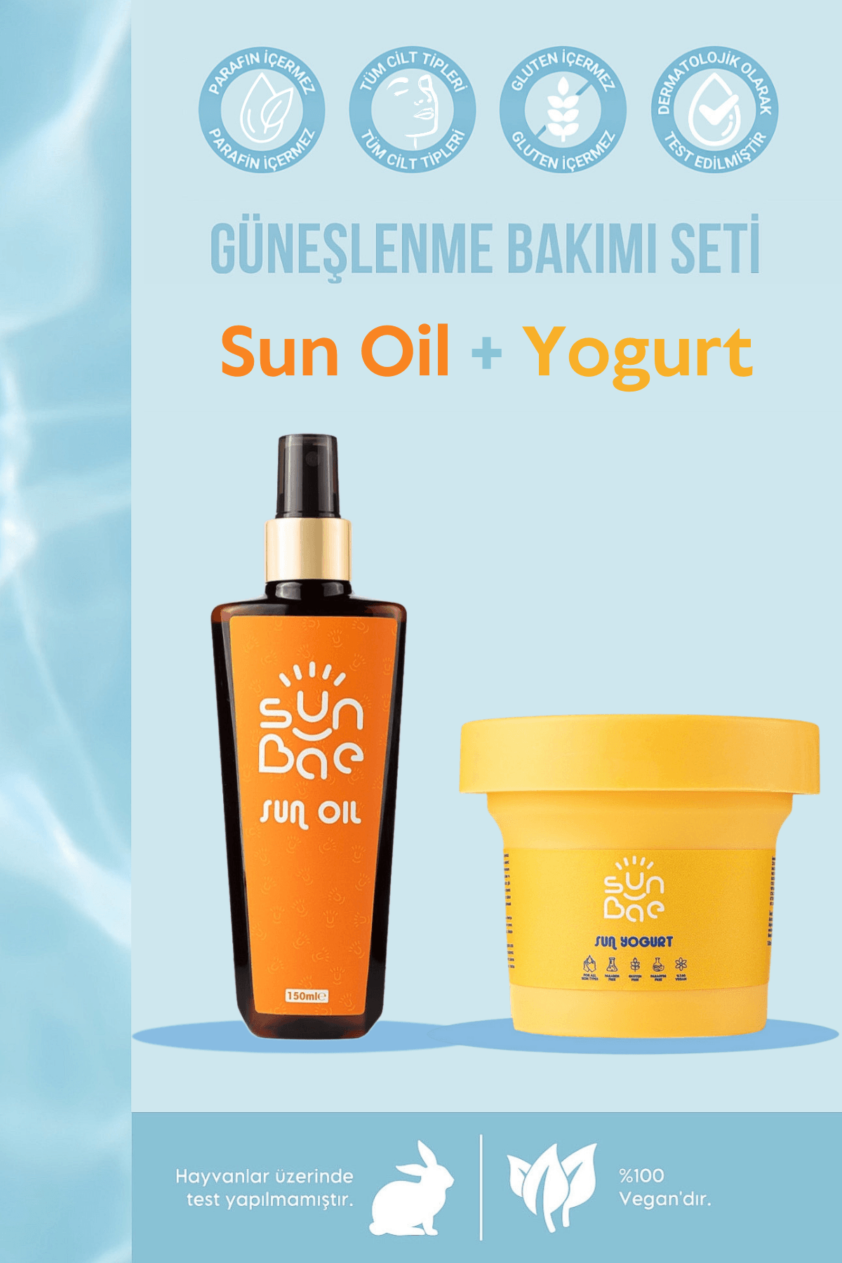 Sun Oil 150 ml -%100 Doğal Nemlendiren Bronzlaştırıcı Yağ + Sun Yogurt 100ml - Bronzluk Koruyucu Nemlendiren Vücut Yoğurdu