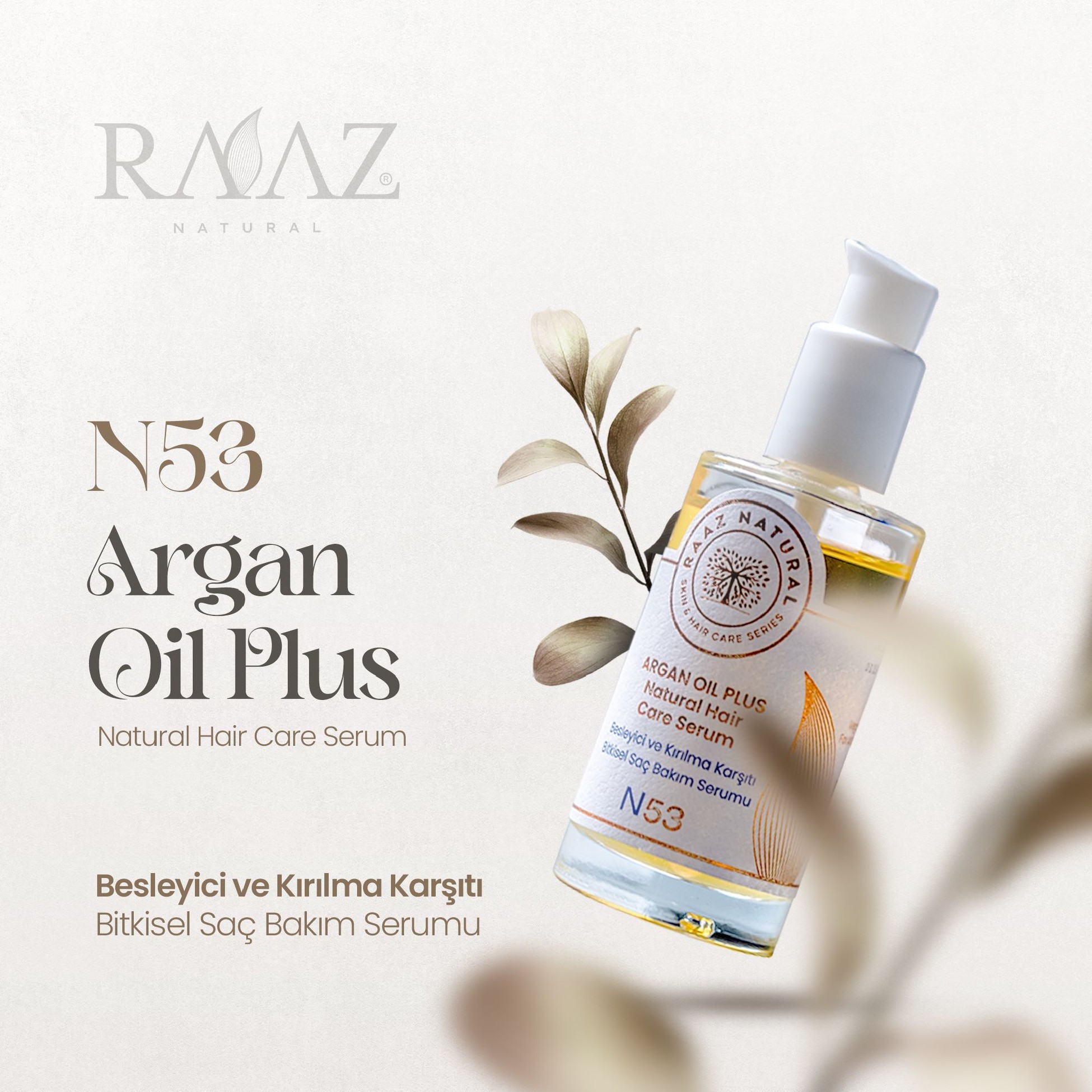 N53 ARGAN OIL PLUS Besleyici ve Kırılma Karşıtı Bitkisel Saç Bakım Serumu Natural Hair Care Serum