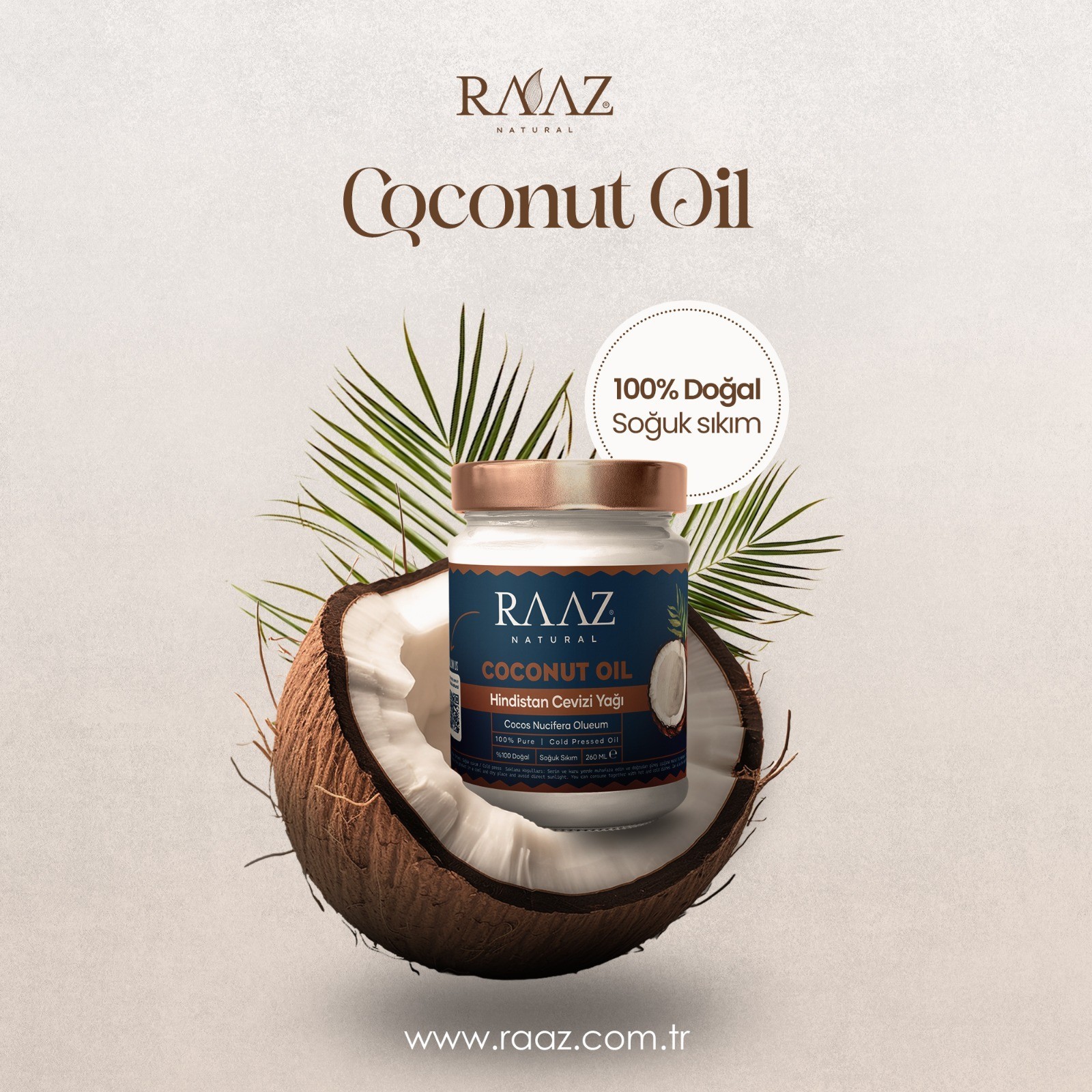 Hindistan cevizi yağı soğuk sıkım Coconut oil 260 ml