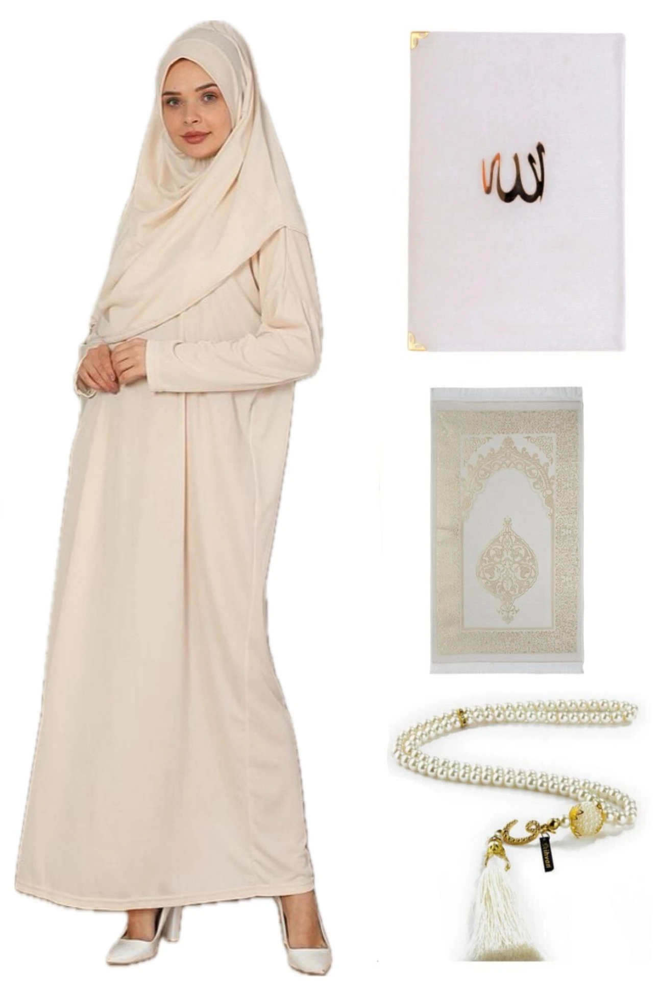 Namaz Seti Namaz Elbisesi Seccade Inci Tesbih Yasin - KREM