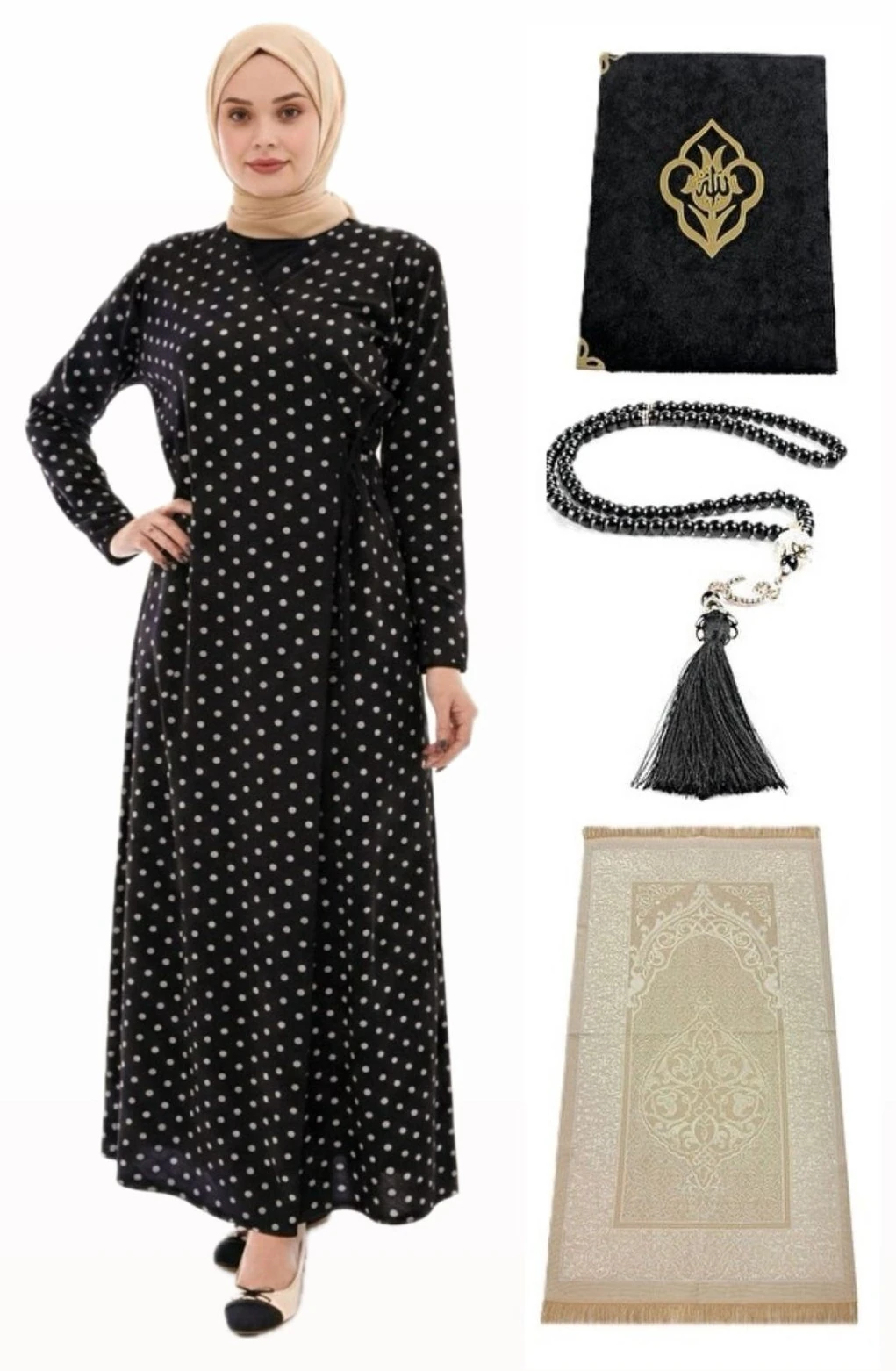 Namaz Seti Namaz Elbisesi Seccade Inci Tesbih Yasin - Puantiyeli