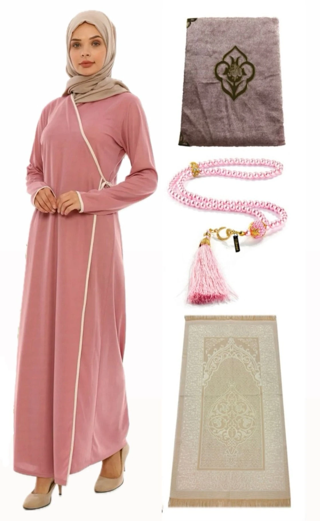 Namaz Seti Namaz Elbisesi Seccade Inci Tesbih Yasin - pembe
