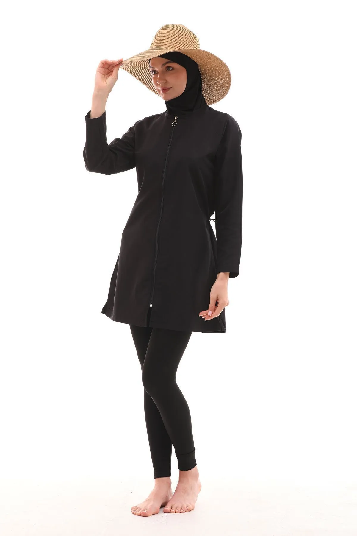 Boneli Su İticili Paraşüt Tam Kapalı Taytlı Tesettür Mayo