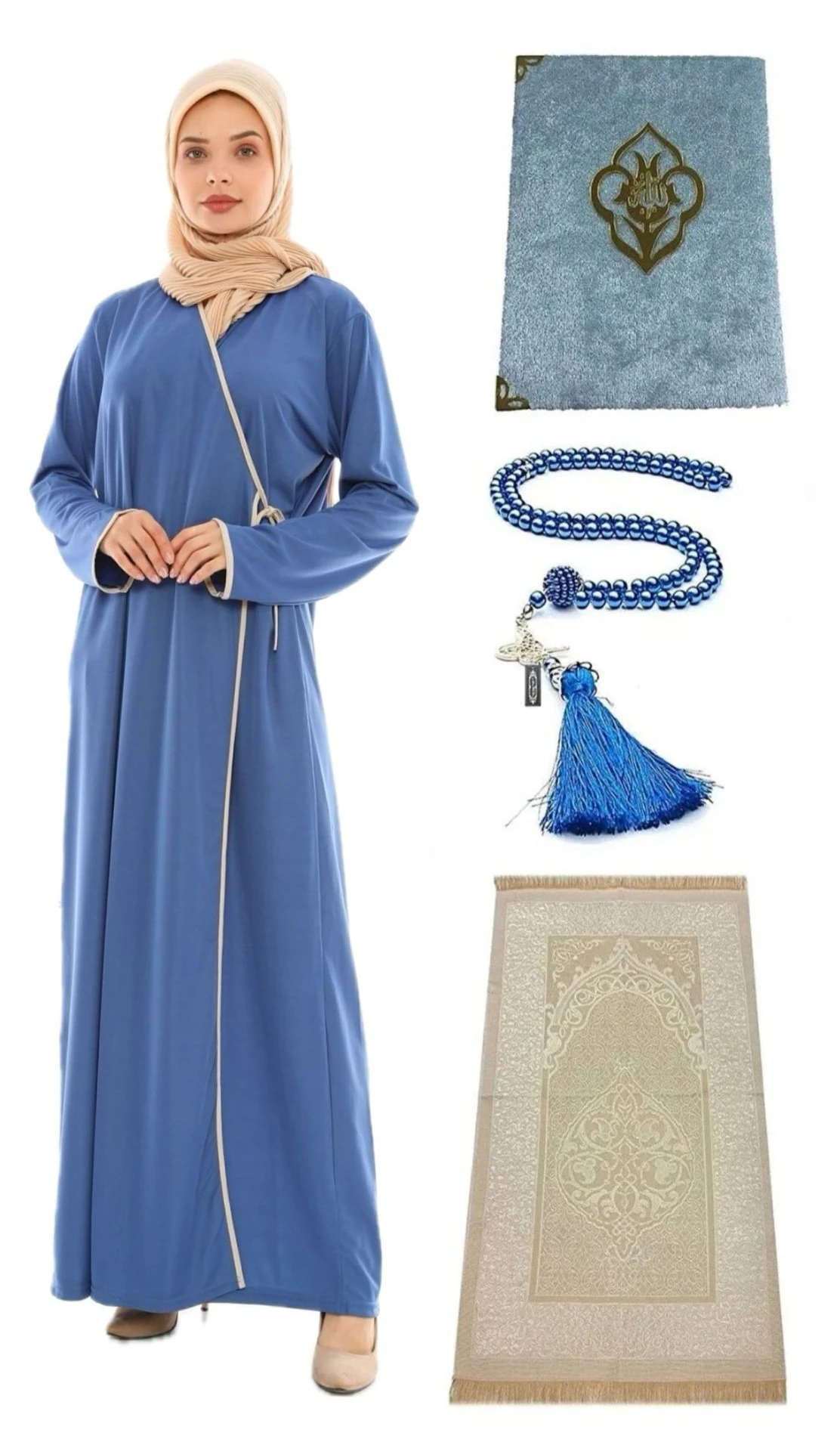 Namaz Seti Namaz Elbisesi Seccade Inci Tesbih Yasin - mavi