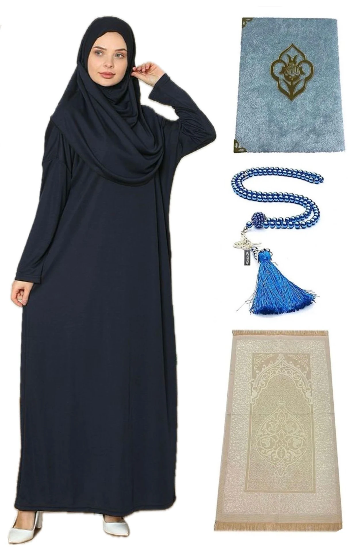 Namaz Seti Namaz Elbisesi Seccade Inci Tesbih Yasin - lacivert