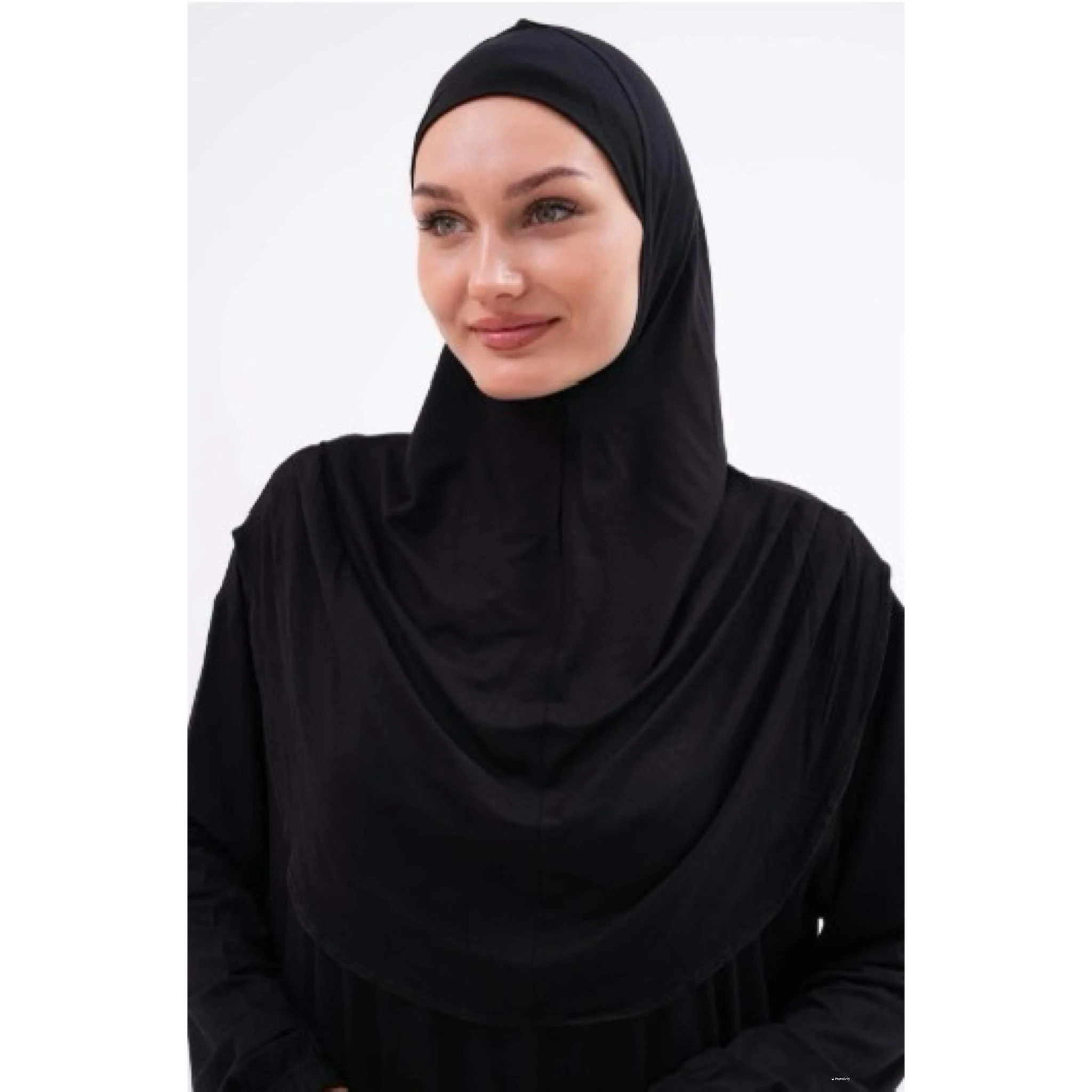 %100 Viskon Pamuklu Çantalı Namaz Elbisesi Bilekleri Lastikli Tesettür Elbise - SİYAH