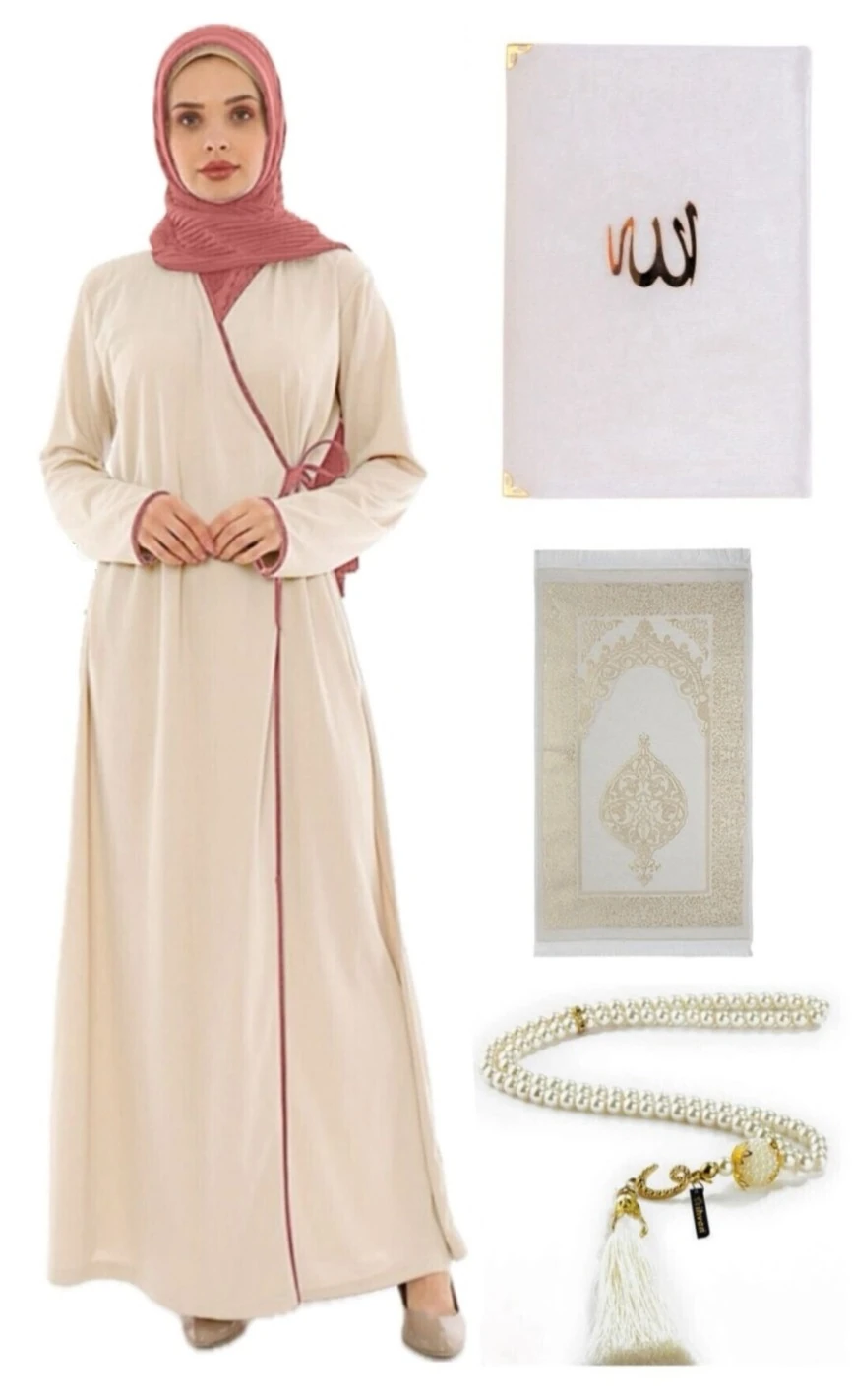 Namaz Seti Namaz Elbisesi Seccade Inci Tesbih Yasin - KREM