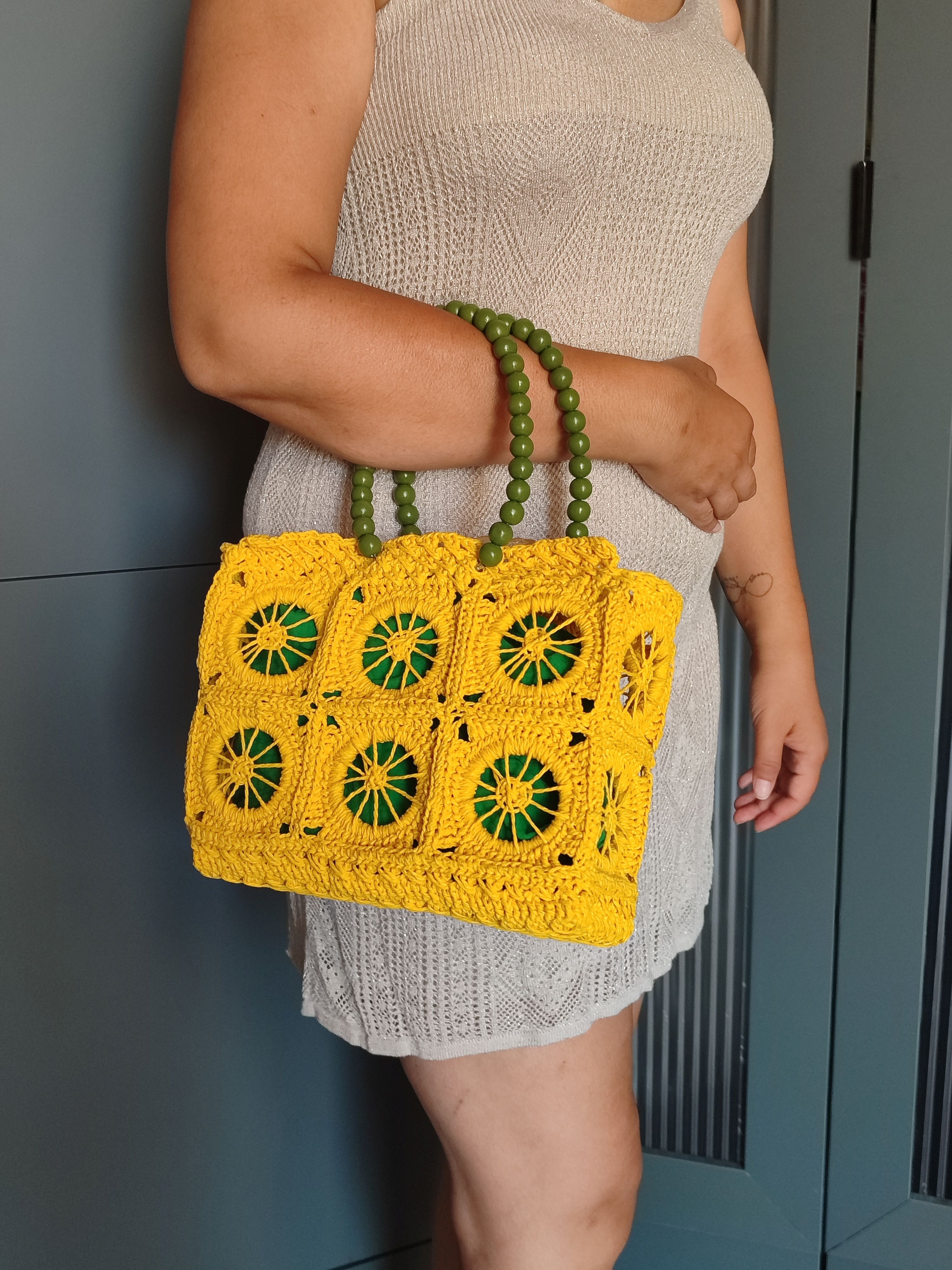 Sarı Kağıt İp Kadın Kol Çantası