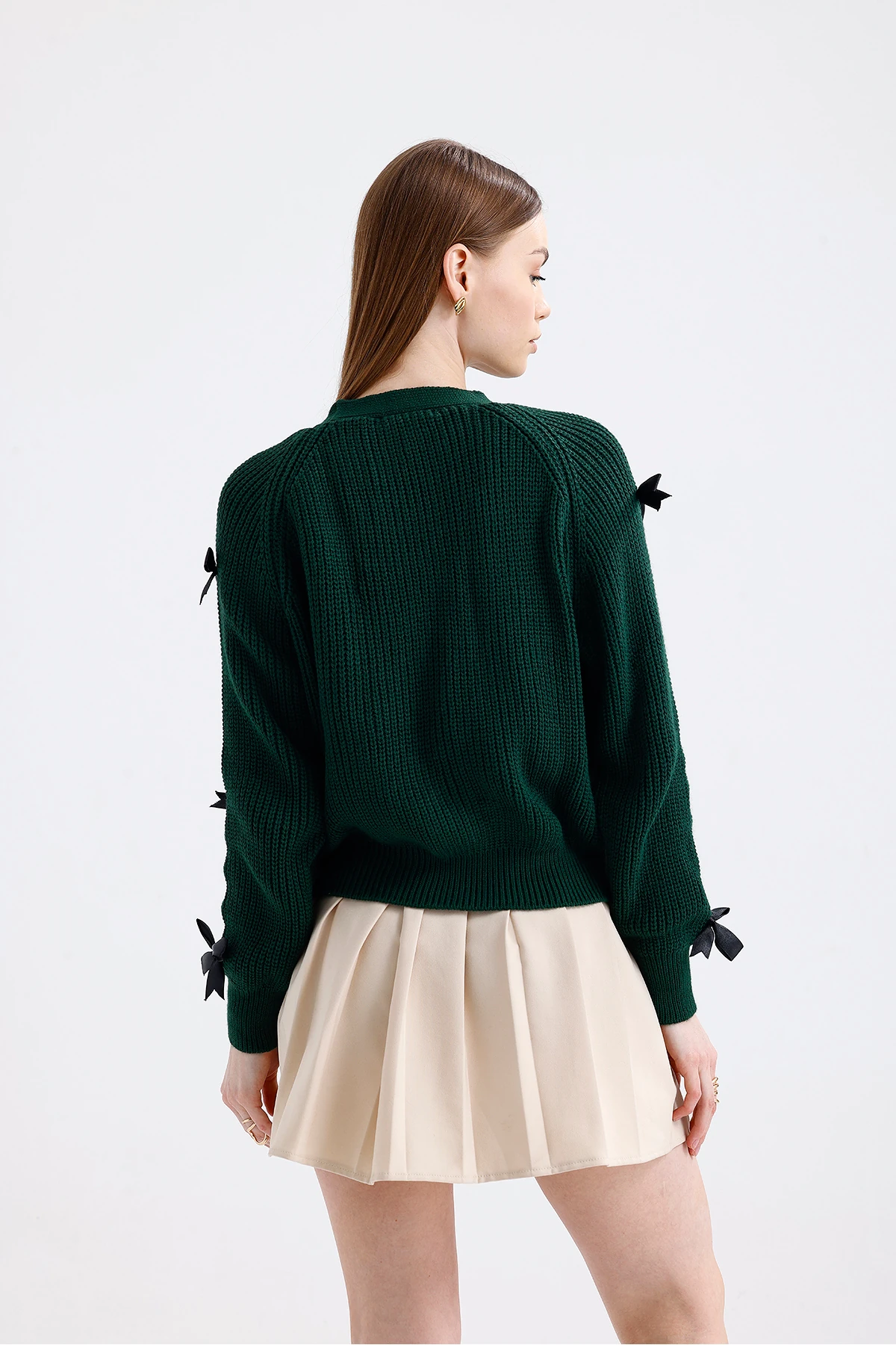 Fiyonklu Triko Hırka - Zümrüt