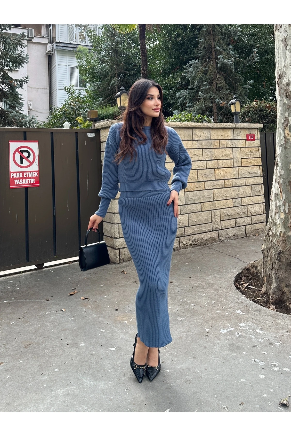 Selanik Örgü İkili Takım - i̇ndigo mavisi