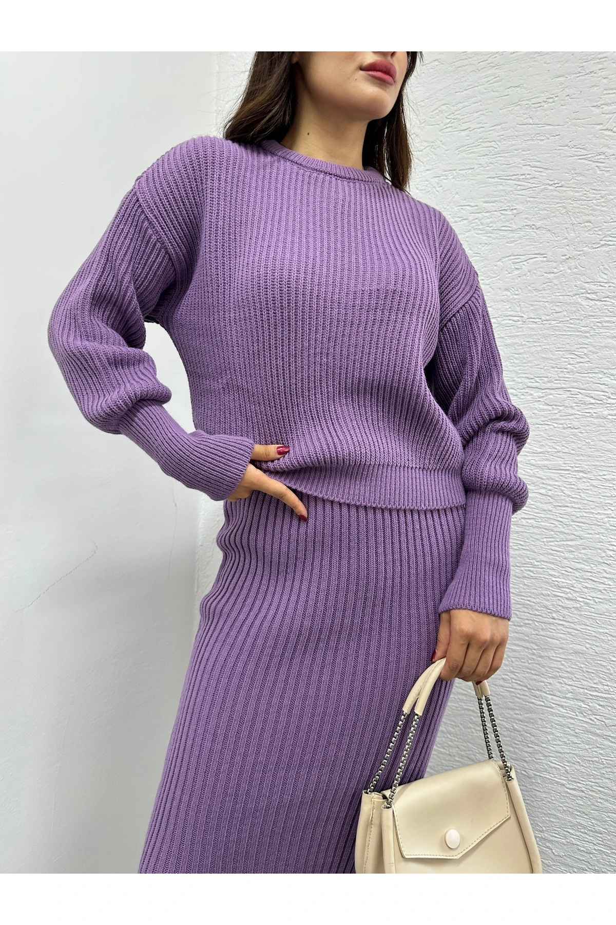 Selanik Örgü İkili Takım - Lila