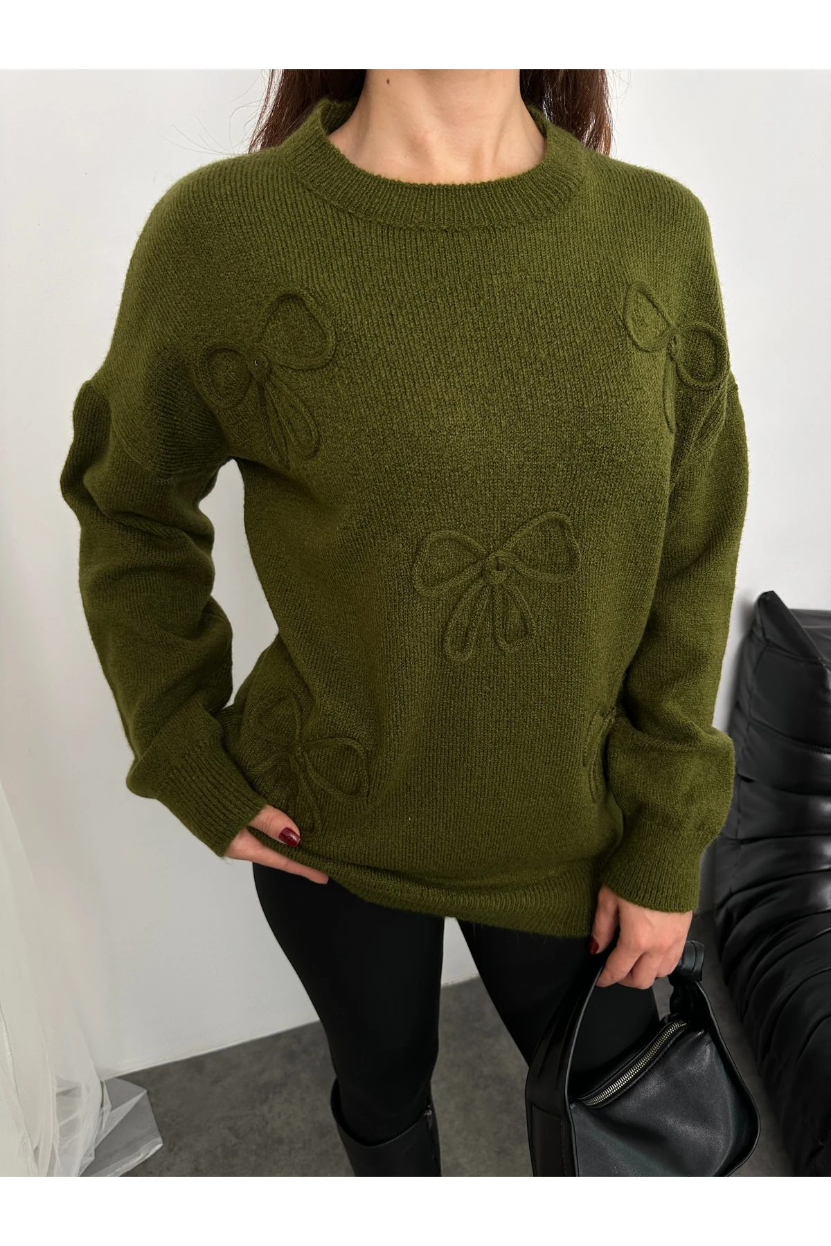 Fiyonk Süzeneli Kadın Triko Kazak - Haki