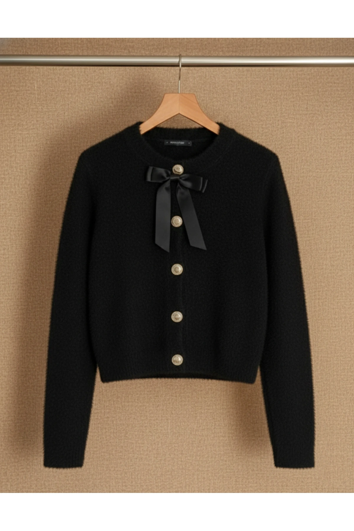 Fiyonk Detaylı Yumoş Şık Triko Hırka - Siyah