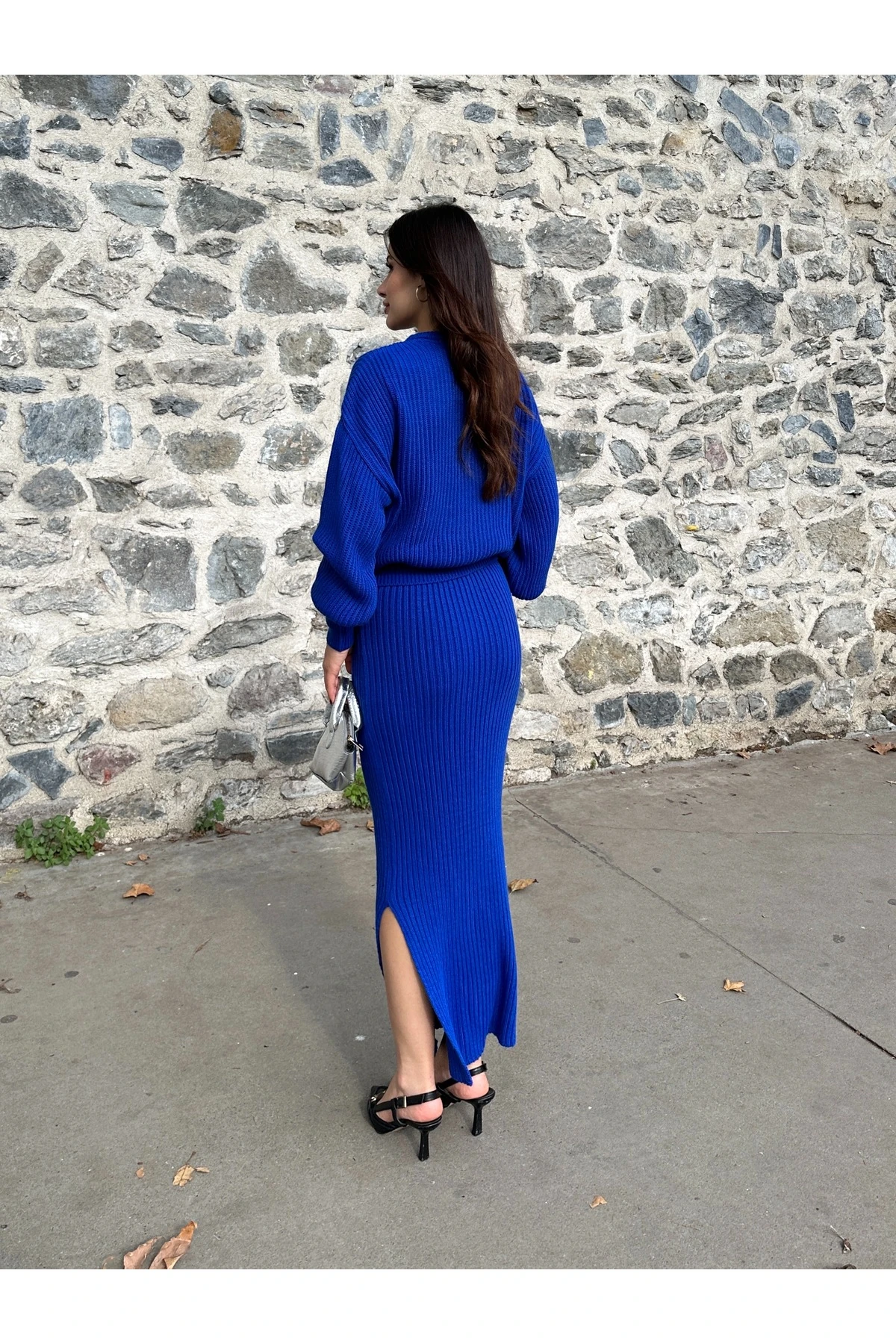 Selanik Örgü İkili Takım - saks mavisi