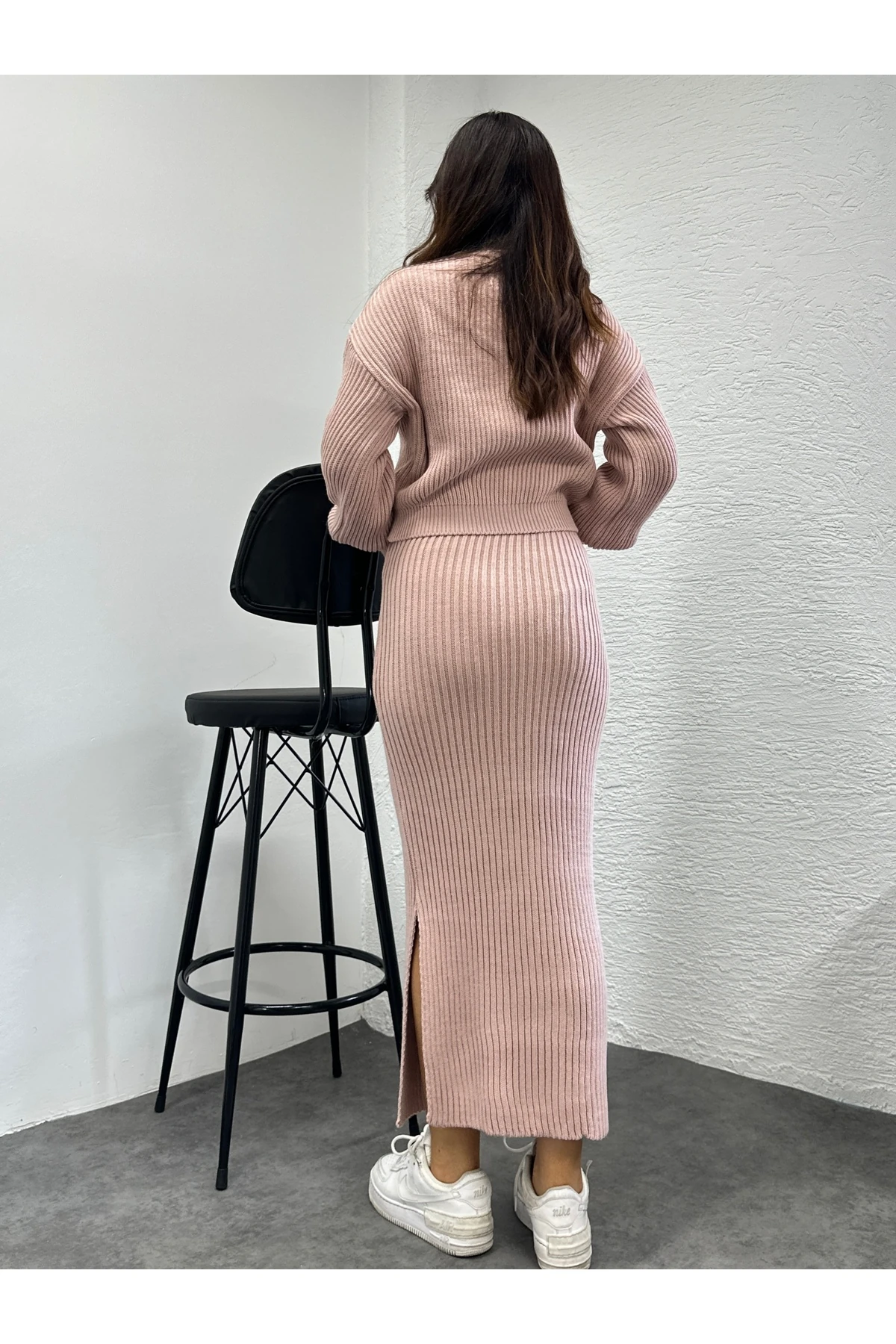 Selanik Örgü İkili Takım - Pudra