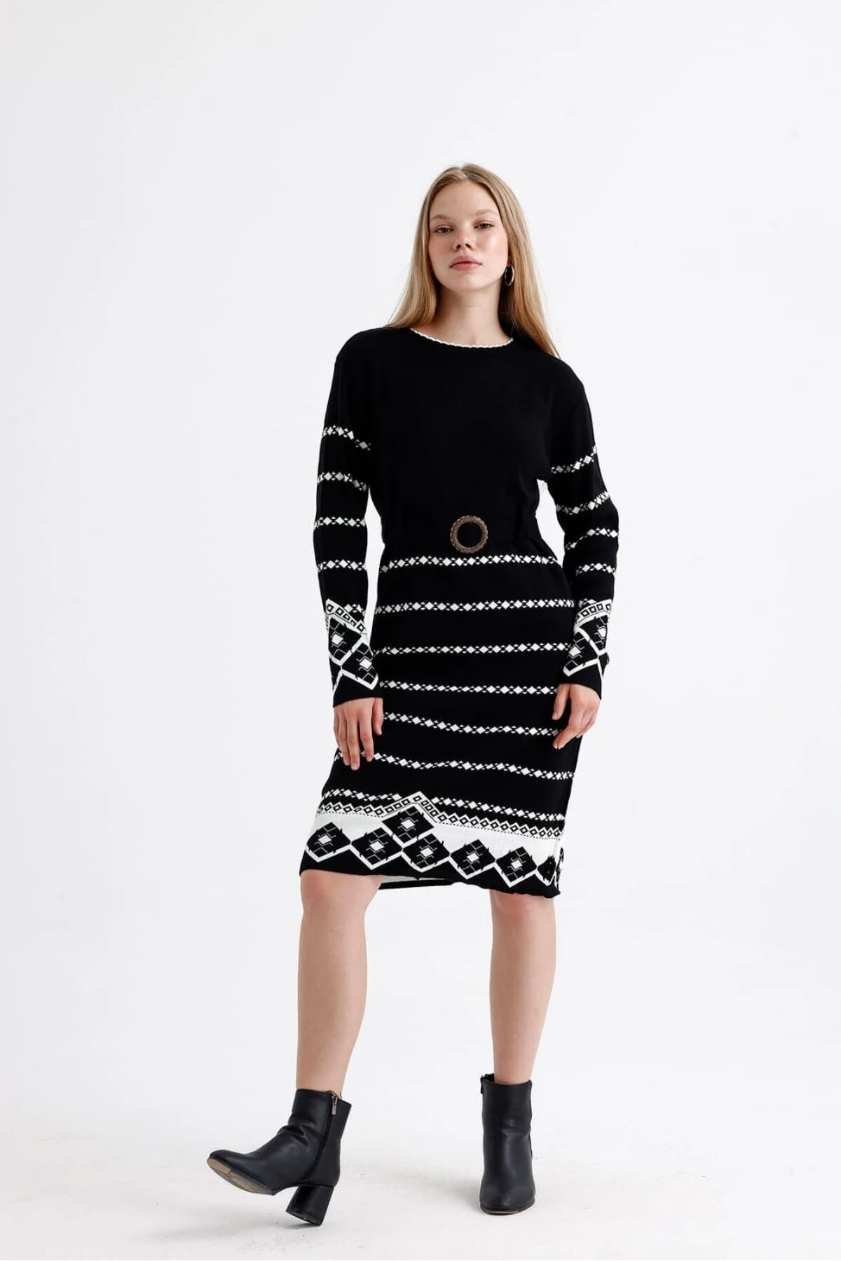 Çizgi Desen Triko Elbise