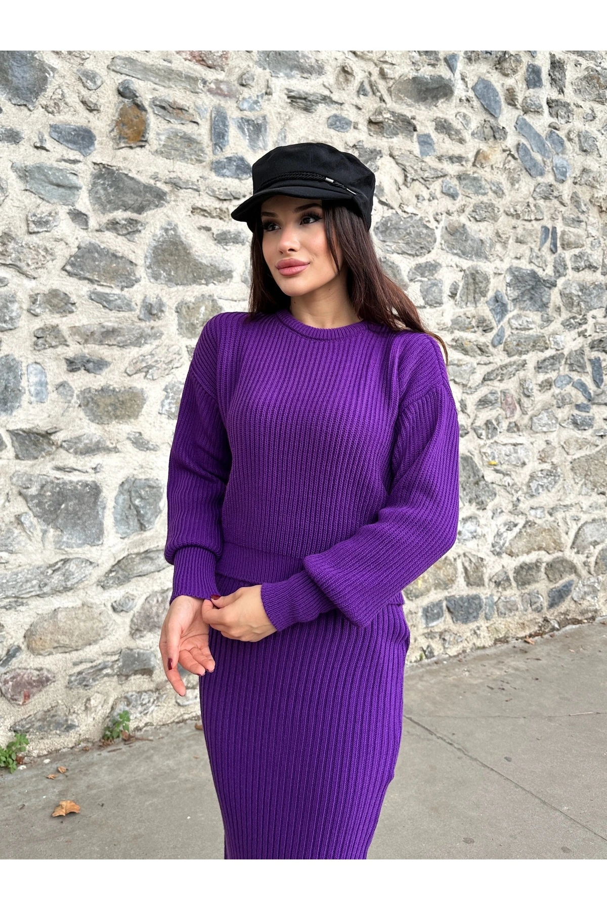 Selanik Örgü İkili Takım - Mor